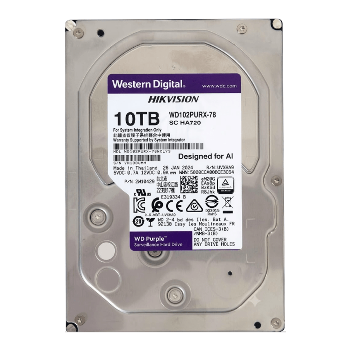 WD Purple 10ТБ HDD: Надежный жесткий диск для видеонаблюдения 24/7 – Оптимизирован для систем безопасности