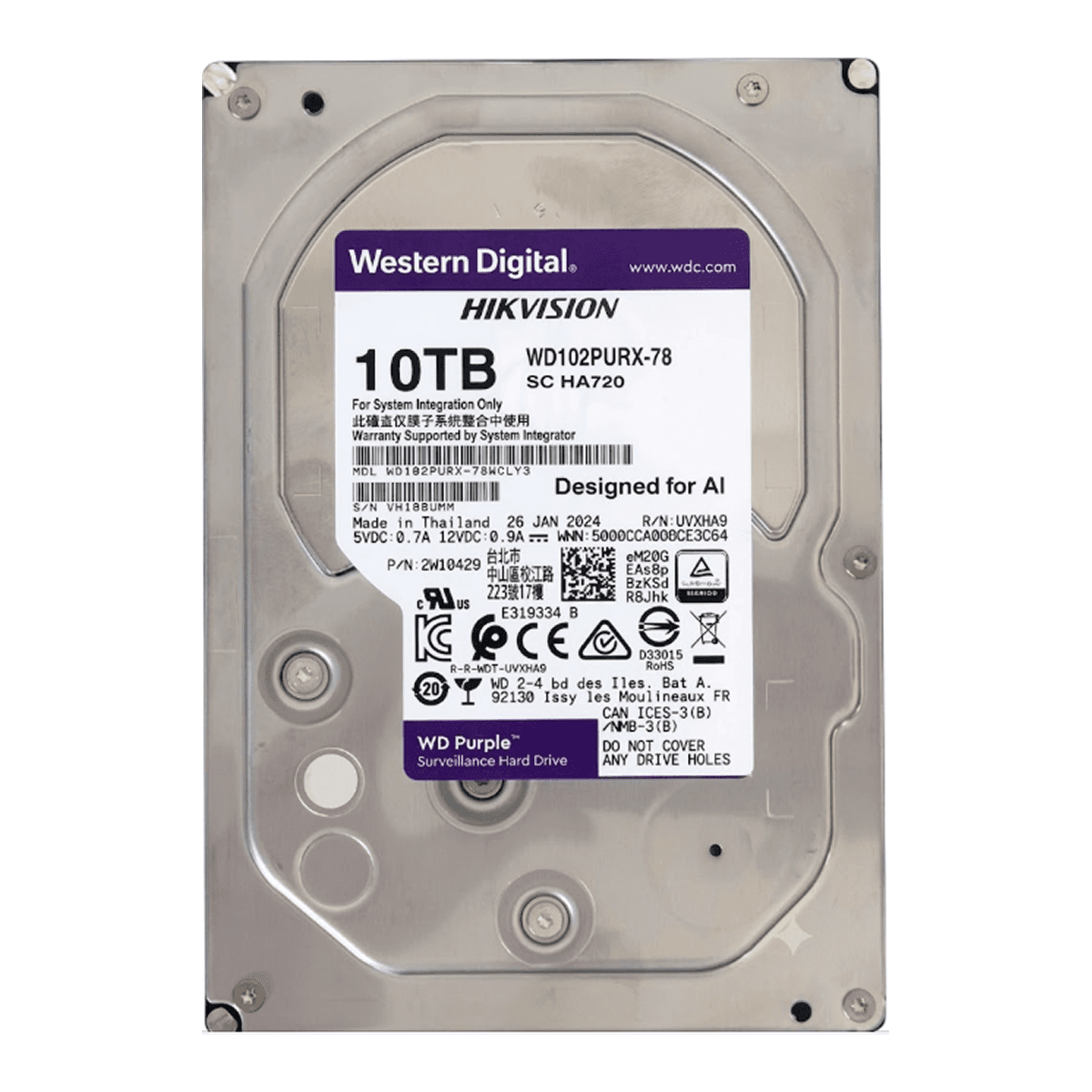 WD Purple 10ТБ HDD: Надежный жесткий диск для видеонаблюдения 24/7 – Оптимизирован для систем безопасности